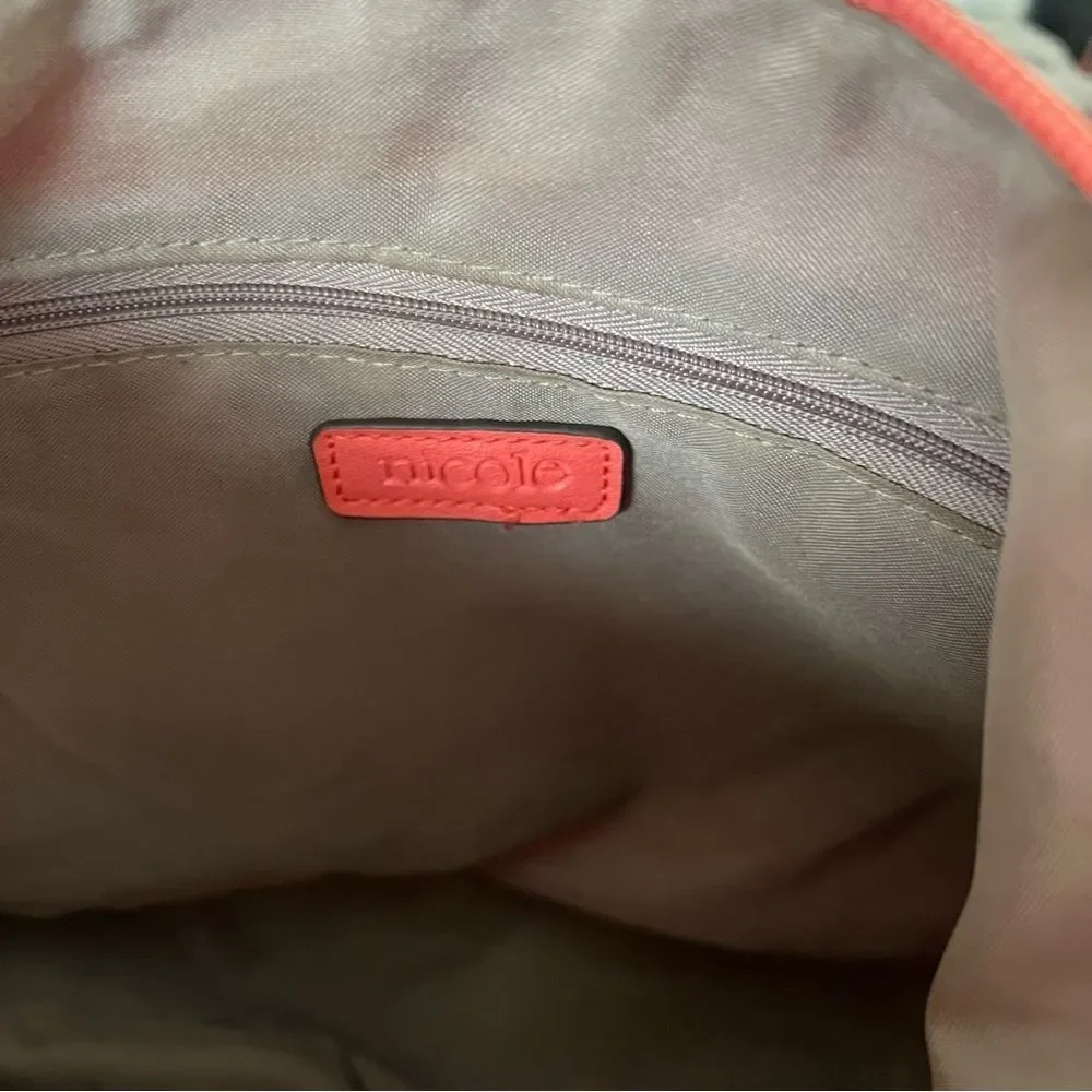 Nicole Miller Peach/Coral‎  Goldtone Studded Hobo Bag